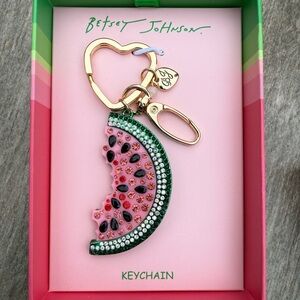 Betsey Johnson Pink and Green Watermelon Rhinestone Bag Charm Keychain NWT